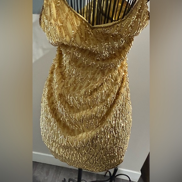 80s Vintage Sequin Gold Dress Mark & John By Gopal/ Gold Chrome Dress - Picture 2 of 6